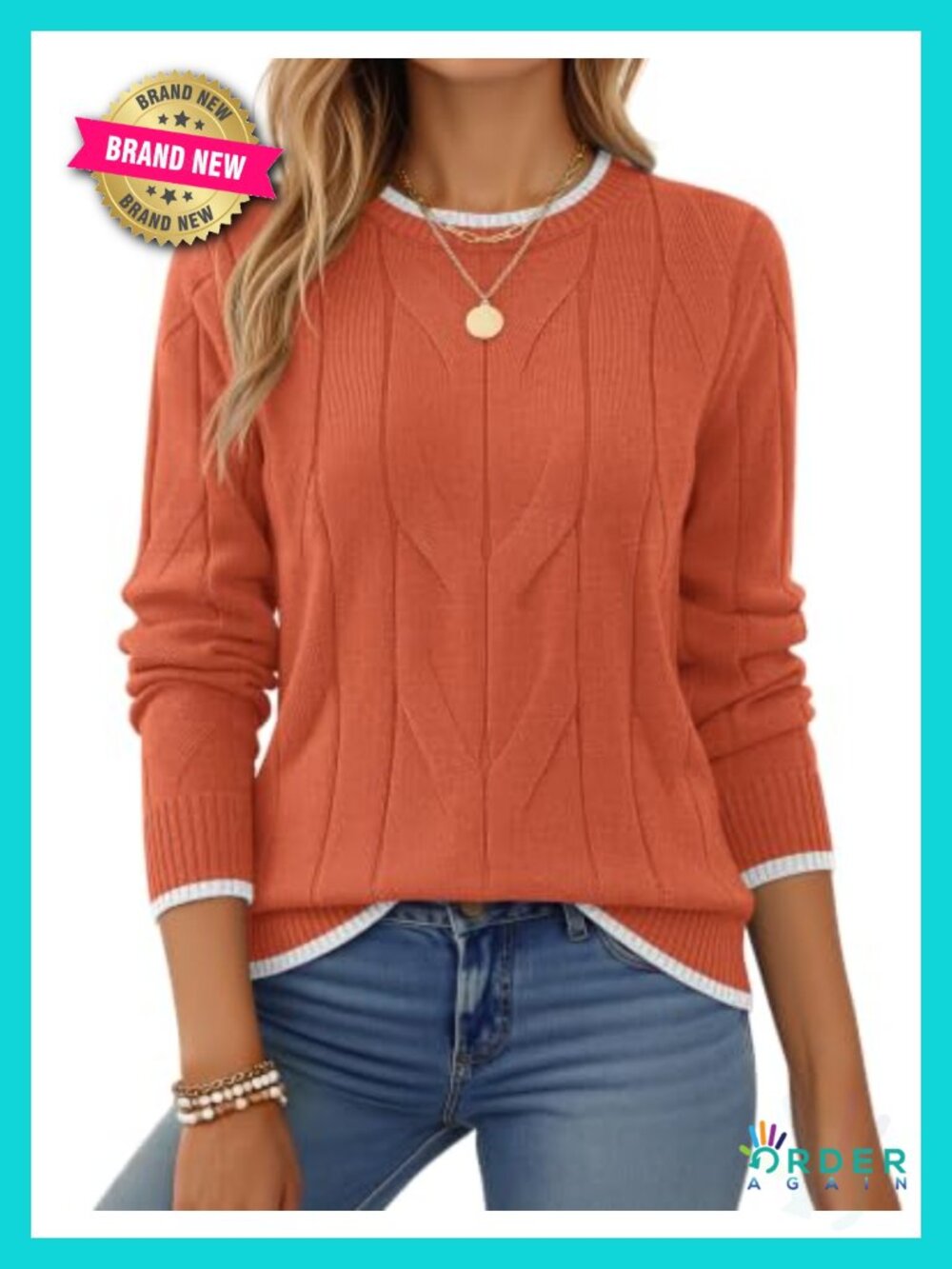 Cable Knit Crewneck Long Sleeve Pullover Sweater